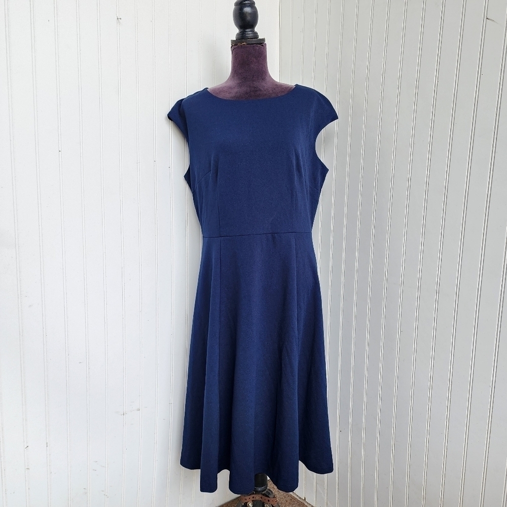 DRESS TELLS Cocktail Dress Navy Blue Women Modest Cap Sleeve ALine Midi Plus 2XL